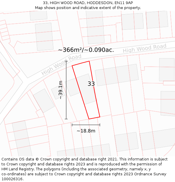 33, HIGH WOOD ROAD, HODDESDON, EN11 9AP: Plot and title map