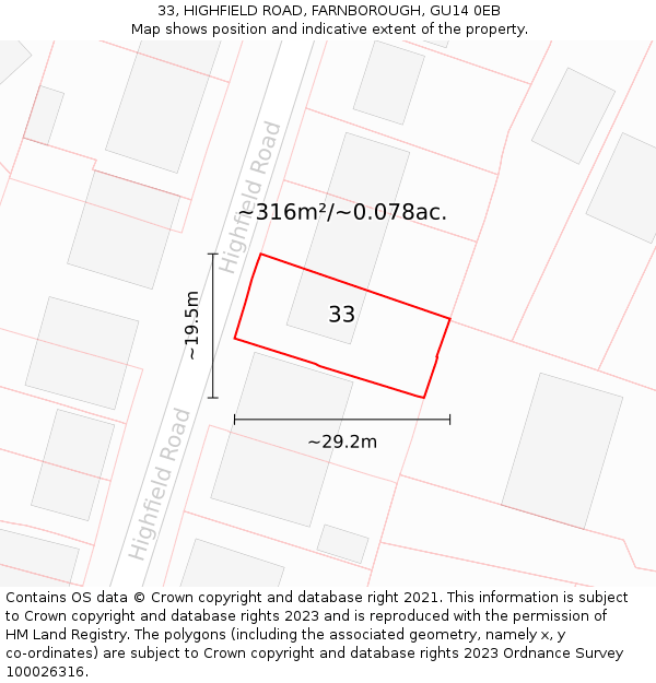 33, HIGHFIELD ROAD, FARNBOROUGH, GU14 0EB: Plot and title map