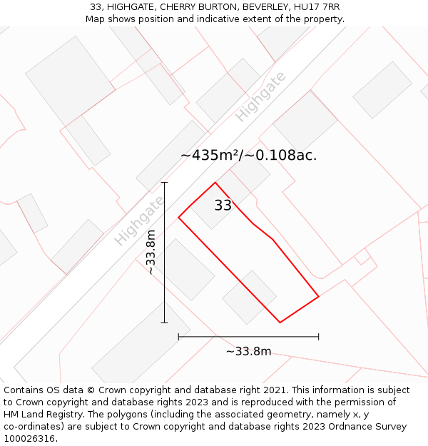 33, HIGHGATE, CHERRY BURTON, BEVERLEY, HU17 7RR: Plot and title map