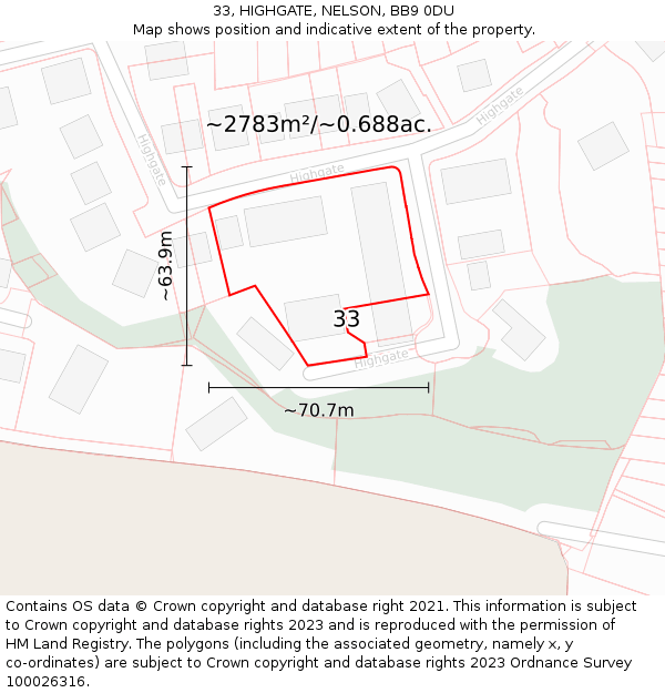 33, HIGHGATE, NELSON, BB9 0DU: Plot and title map