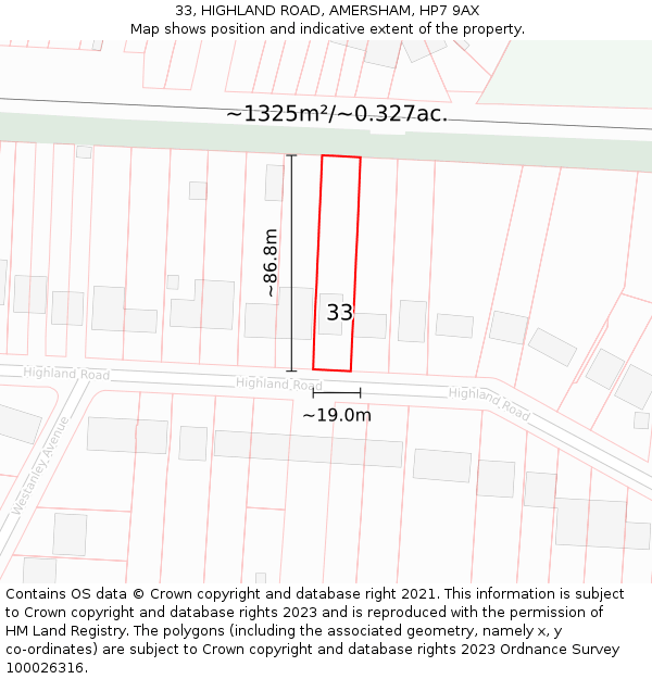 33, HIGHLAND ROAD, AMERSHAM, HP7 9AX: Plot and title map