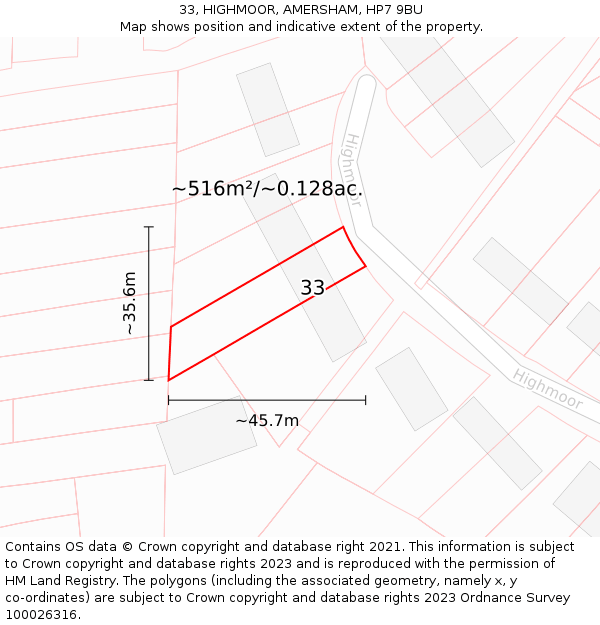 33, HIGHMOOR, AMERSHAM, HP7 9BU: Plot and title map