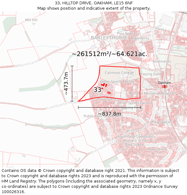 33, HILLTOP DRIVE, OAKHAM, LE15 6NF: Plot and title map