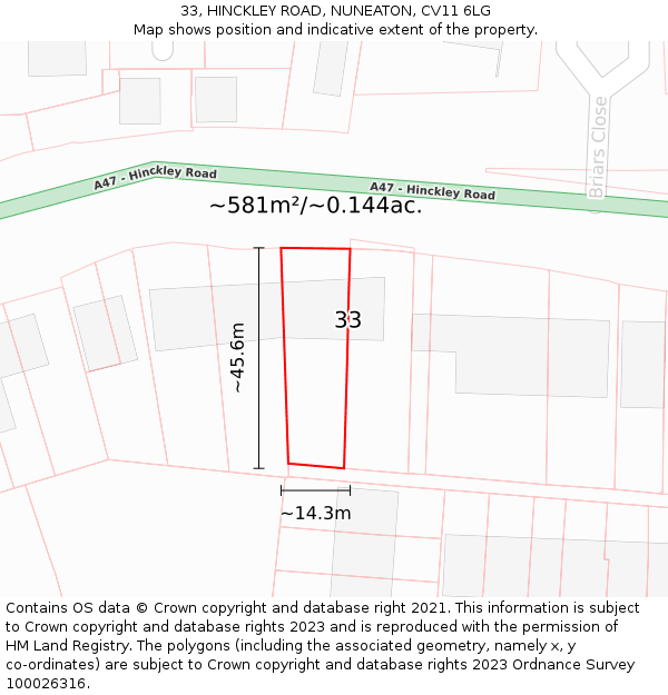 33, HINCKLEY ROAD, NUNEATON, CV11 6LG: Plot and title map