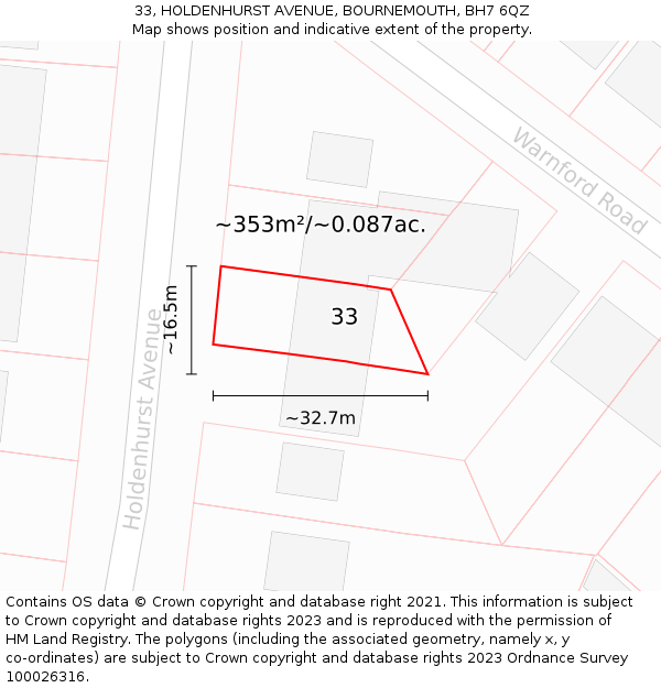 33, HOLDENHURST AVENUE, BOURNEMOUTH, BH7 6QZ: Plot and title map