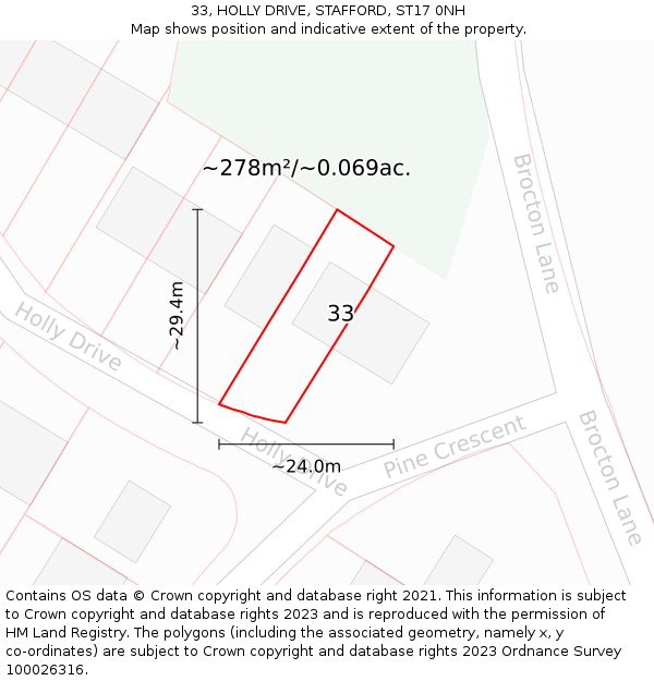 33, HOLLY DRIVE, STAFFORD, ST17 0NH: Plot and title map
