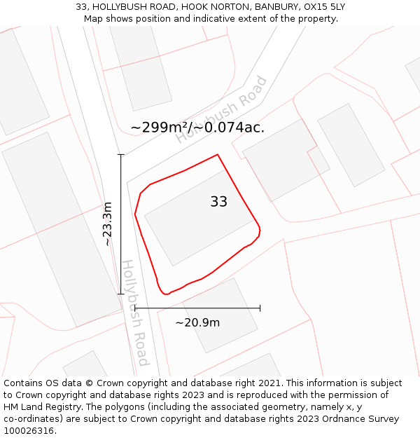 33, HOLLYBUSH ROAD, HOOK NORTON, BANBURY, OX15 5LY: Plot and title map