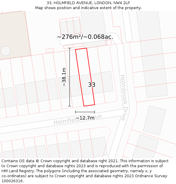 33, HOLMFIELD AVENUE, LONDON, NW4 2LP: Plot and title map
