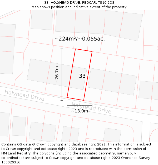 33, HOLYHEAD DRIVE, REDCAR, TS10 2QS: Plot and title map