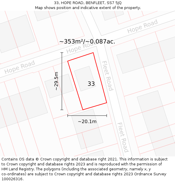 33, HOPE ROAD, BENFLEET, SS7 5JQ: Plot and title map