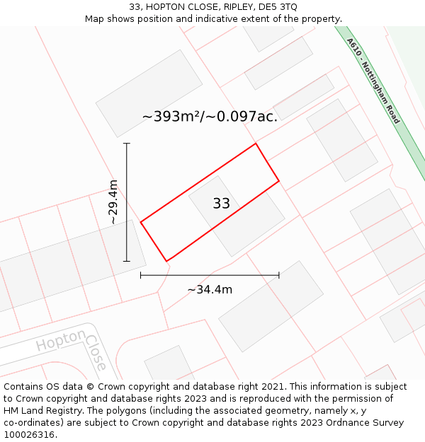 33, HOPTON CLOSE, RIPLEY, DE5 3TQ: Plot and title map