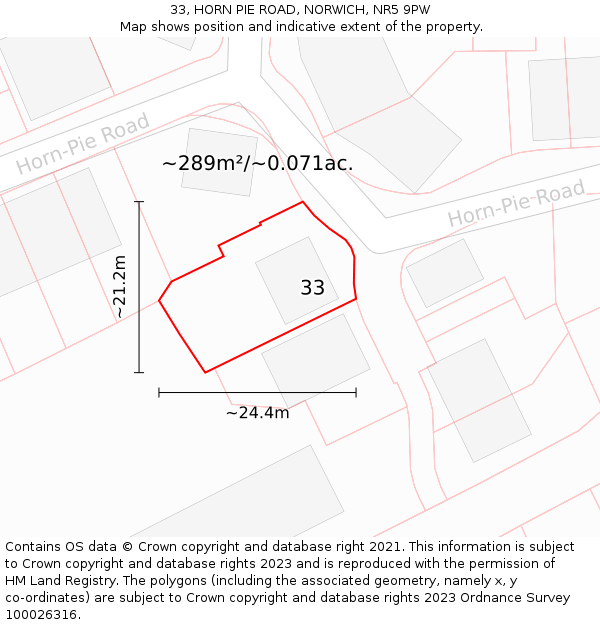 33, HORN PIE ROAD, NORWICH, NR5 9PW: Plot and title map