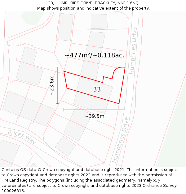 33, HUMPHRIES DRIVE, BRACKLEY, NN13 6NQ: Plot and title map