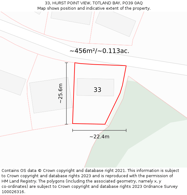 33, HURST POINT VIEW, TOTLAND BAY, PO39 0AQ: Plot and title map