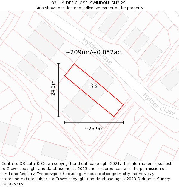 33, HYLDER CLOSE, SWINDON, SN2 2SL: Plot and title map