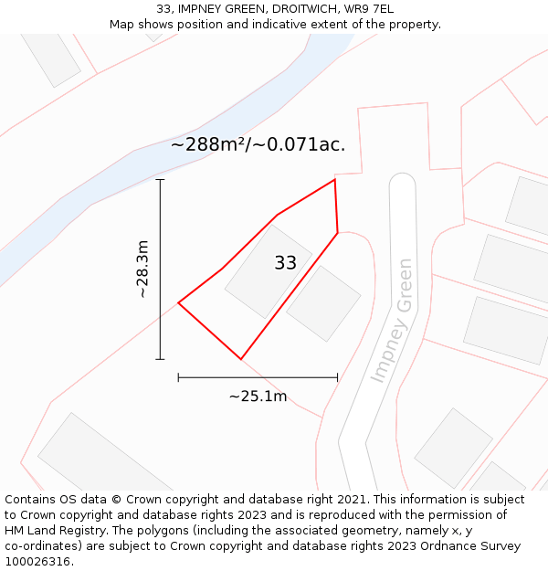 33, IMPNEY GREEN, DROITWICH, WR9 7EL: Plot and title map