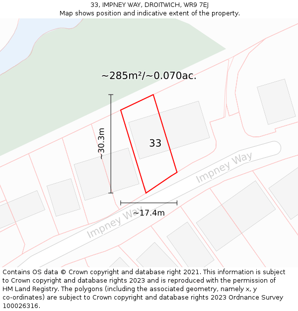 33, IMPNEY WAY, DROITWICH, WR9 7EJ: Plot and title map