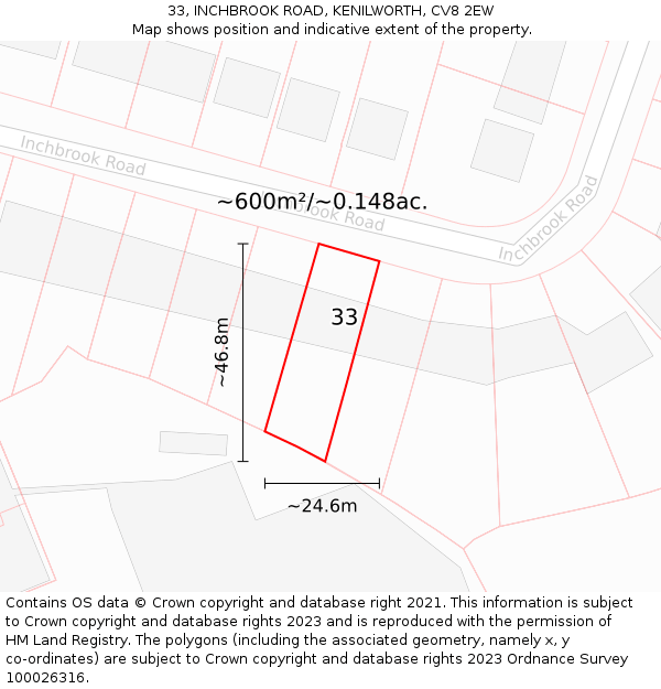 33, INCHBROOK ROAD, KENILWORTH, CV8 2EW: Plot and title map