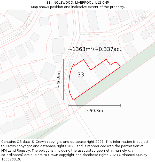 33, INGLEWOOD, LIVERPOOL, L12 0NP: Plot and title map