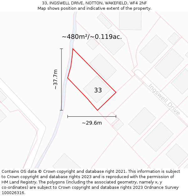 33, INGSWELL DRIVE, NOTTON, WAKEFIELD, WF4 2NF: Plot and title map