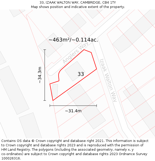 33, IZAAK WALTON WAY, CAMBRIDGE, CB4 1TY: Plot and title map