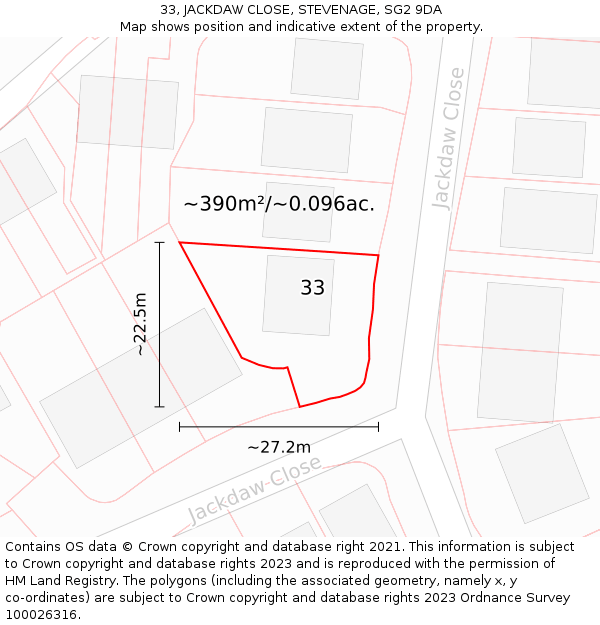 33, JACKDAW CLOSE, STEVENAGE, SG2 9DA: Plot and title map