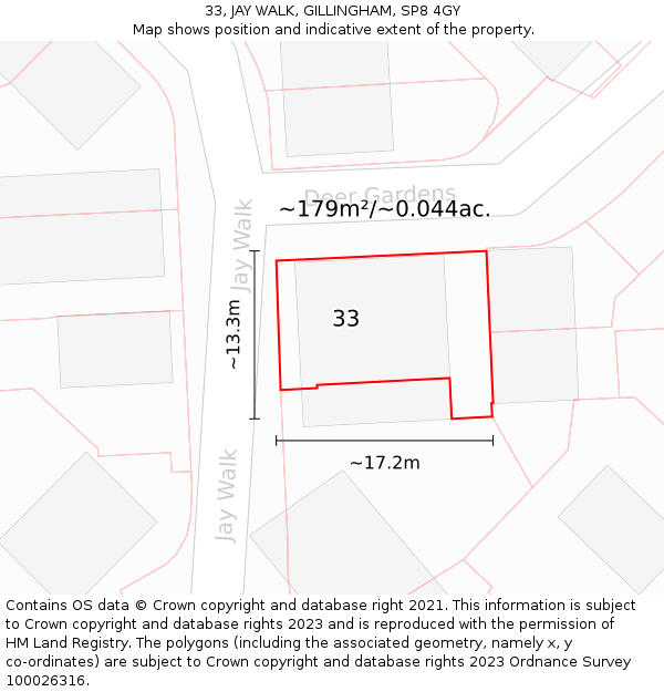 33, JAY WALK, GILLINGHAM, SP8 4GY: Plot and title map