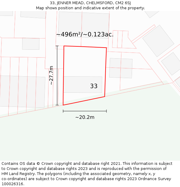 33, JENNER MEAD, CHELMSFORD, CM2 6SJ: Plot and title map