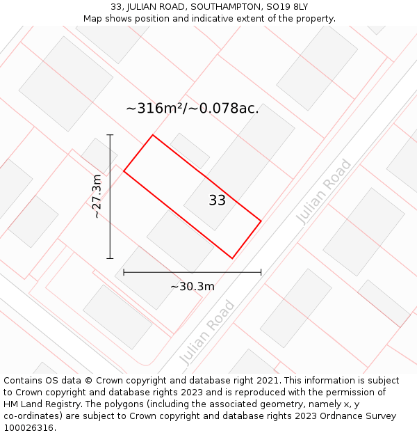 33, JULIAN ROAD, SOUTHAMPTON, SO19 8LY: Plot and title map