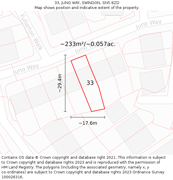 33, JUNO WAY, SWINDON, SN5 8ZD: Plot and title map