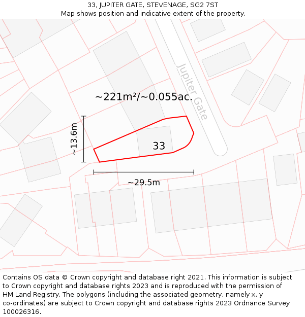 33, JUPITER GATE, STEVENAGE, SG2 7ST: Plot and title map