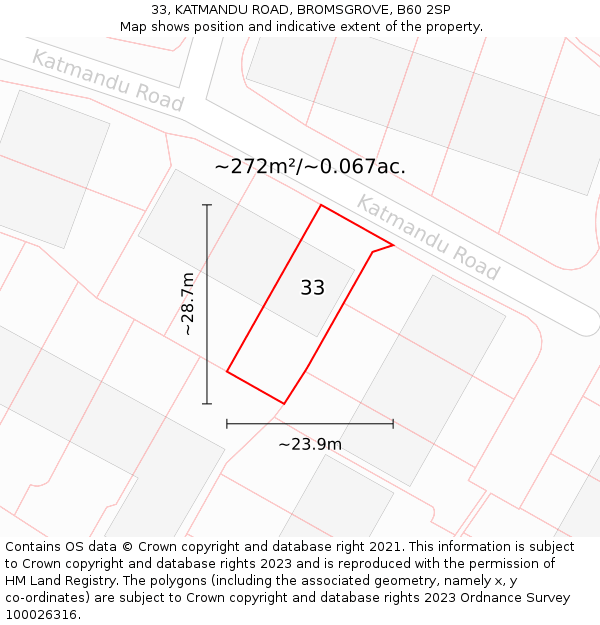 33, KATMANDU ROAD, BROMSGROVE, B60 2SP: Plot and title map