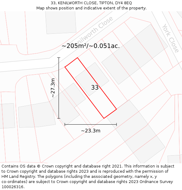 33, KENILWORTH CLOSE, TIPTON, DY4 8EQ: Plot and title map