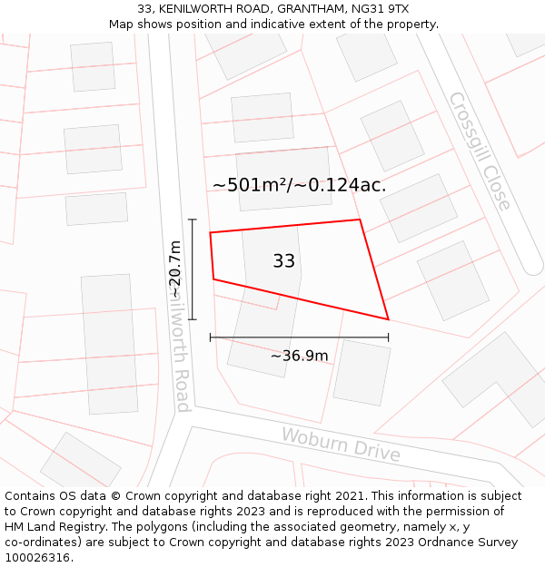 33, KENILWORTH ROAD, GRANTHAM, NG31 9TX: Plot and title map