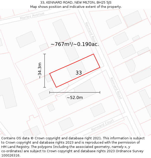 33, KENNARD ROAD, NEW MILTON, BH25 5JS: Plot and title map