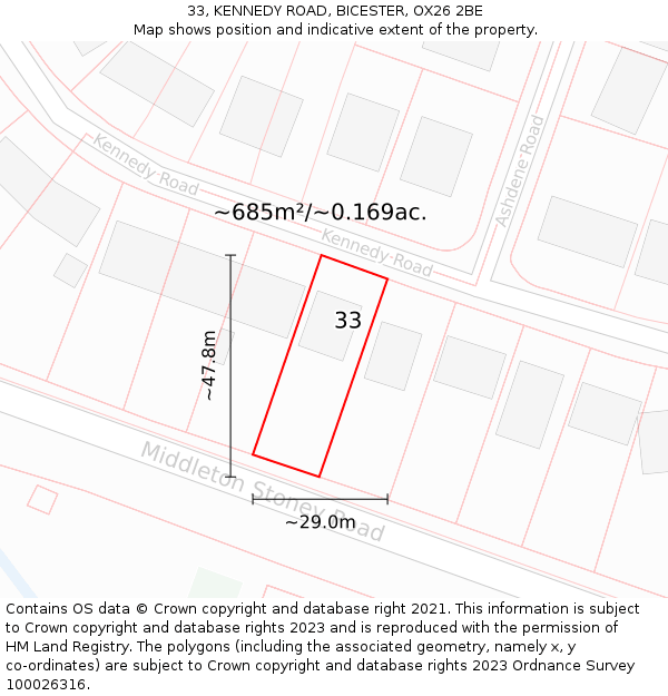 33, KENNEDY ROAD, BICESTER, OX26 2BE: Plot and title map