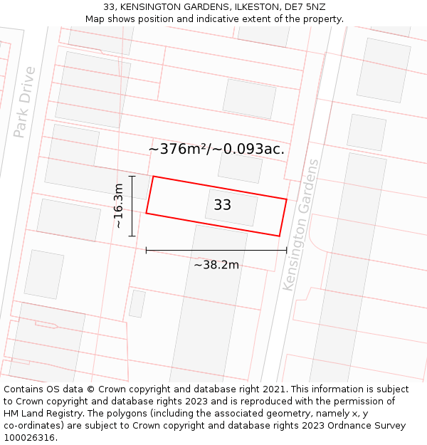 33, KENSINGTON GARDENS, ILKESTON, DE7 5NZ: Plot and title map