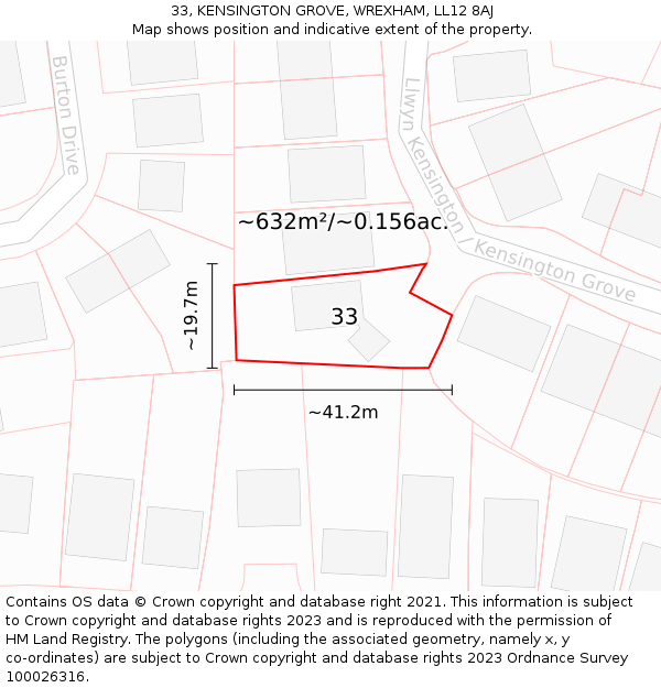 33, KENSINGTON GROVE, WREXHAM, LL12 8AJ: Plot and title map