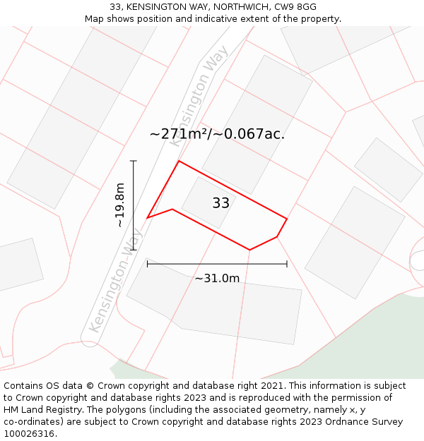 33, KENSINGTON WAY, NORTHWICH, CW9 8GG: Plot and title map