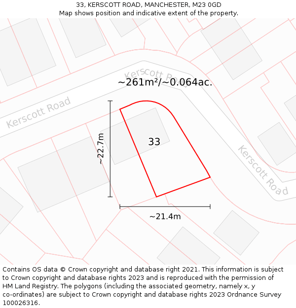 33, KERSCOTT ROAD, MANCHESTER, M23 0GD: Plot and title map