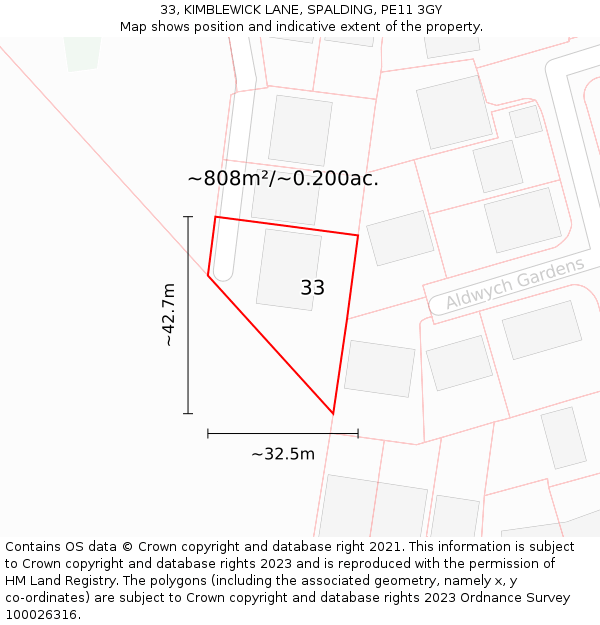 33, KIMBLEWICK LANE, SPALDING, PE11 3GY: Plot and title map