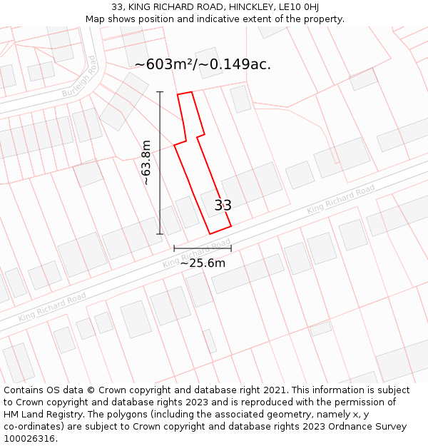 33, KING RICHARD ROAD, HINCKLEY, LE10 0HJ: Plot and title map