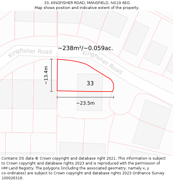 33, KINGFISHER ROAD, MANSFIELD, NG19 6EG: Plot and title map