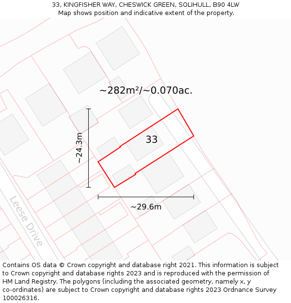 33, KINGFISHER WAY, CHESWICK GREEN, SOLIHULL, B90 4LW: Plot and title map