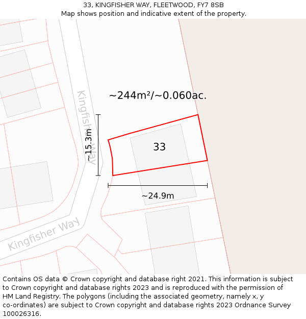 33, KINGFISHER WAY, FLEETWOOD, FY7 8SB: Plot and title map