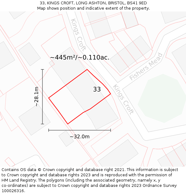 33, KINGS CROFT, LONG ASHTON, BRISTOL, BS41 9ED: Plot and title map