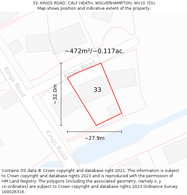 33, KINGS ROAD, CALF HEATH, WOLVERHAMPTON, WV10 7DU: Plot and title map