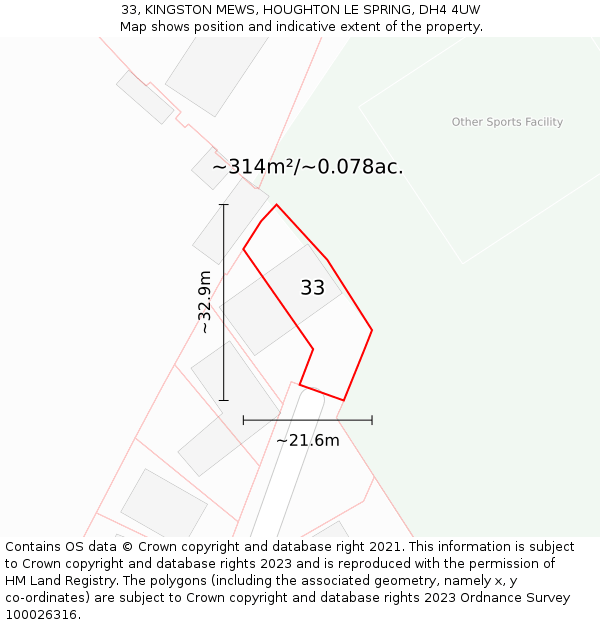 33, KINGSTON MEWS, HOUGHTON LE SPRING, DH4 4UW: Plot and title map