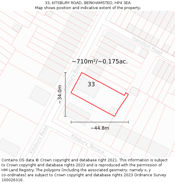 33, KITSBURY ROAD, BERKHAMSTED, HP4 3EA: Plot and title map