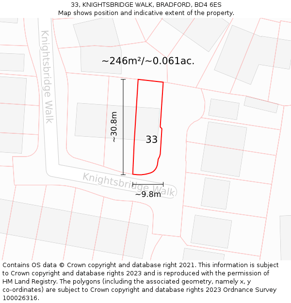 33, KNIGHTSBRIDGE WALK, BRADFORD, BD4 6ES: Plot and title map